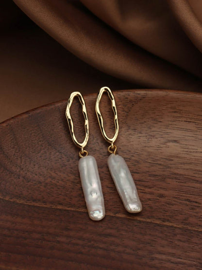 Barooue Silver Bar Pearl Earrings