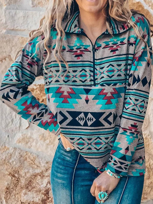 Bohemian Casual Zip-Up Pullover