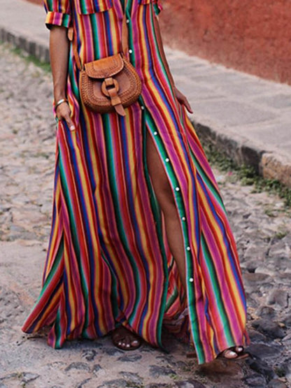 Casual Striped Printed Maxi Skirt