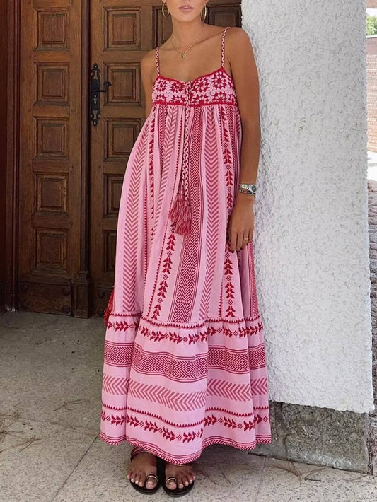 Ethnic Style Crochet Patchwork Knitted Slip Maxi Dress