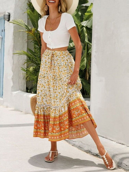 Magnolia Bohemian Floral Print Tiered Skirt