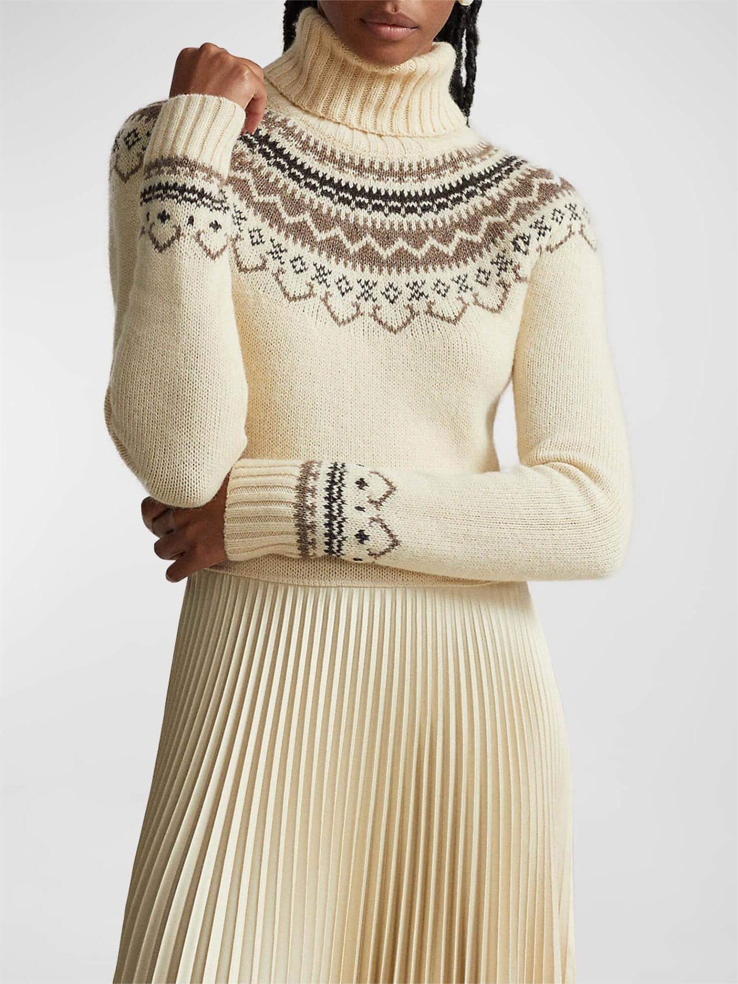 Hybrid Sweater-Pleated Turtleneck Dress