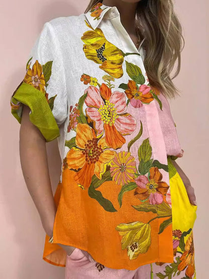 Sophisticated Modern Feel Unique Print Button Down Oversized Blouse