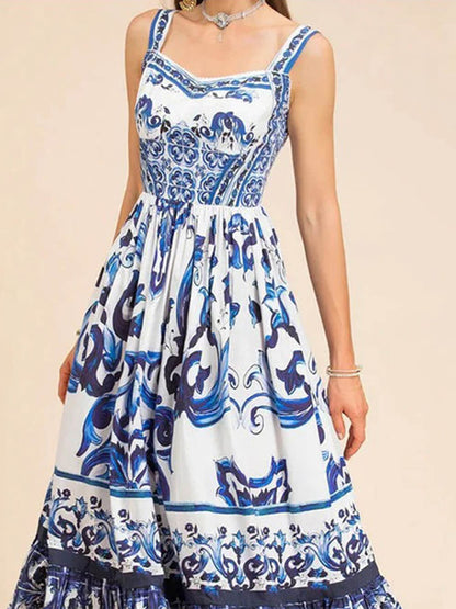 Casual Sling Print Loose Dress