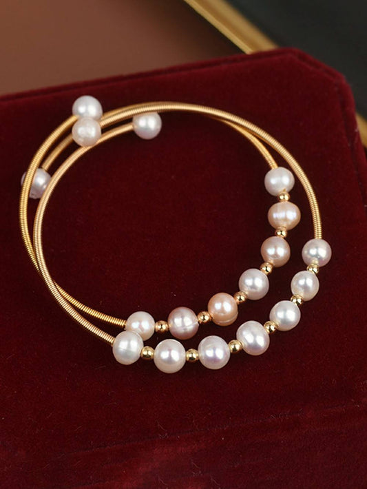 Bracelet manchette réglable en perles naturelles délicates
