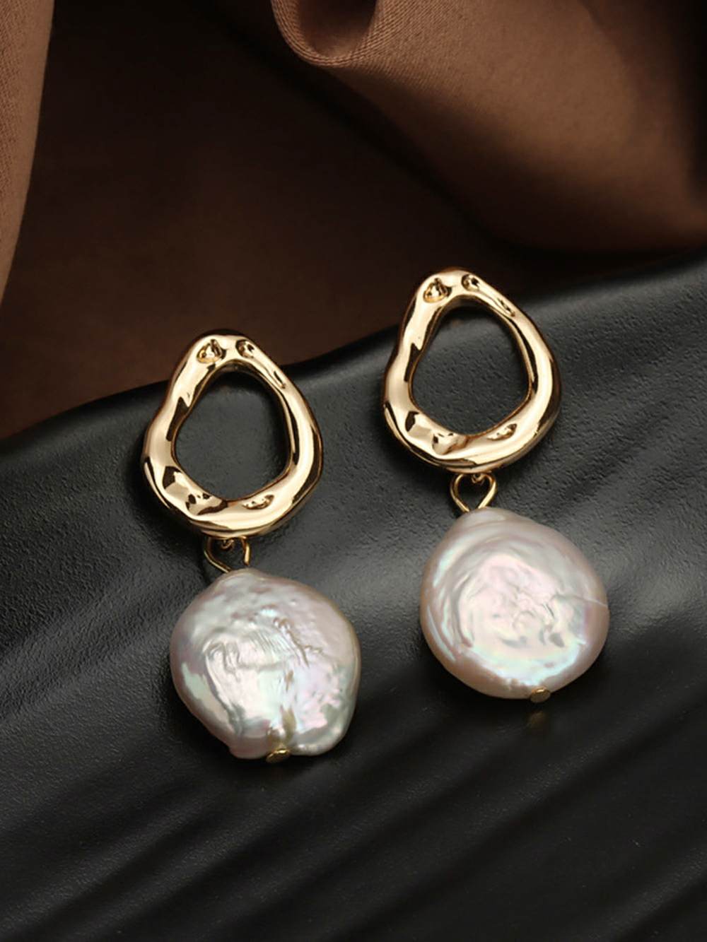 Baroque Button Natural Freshwater Pearl Earrings