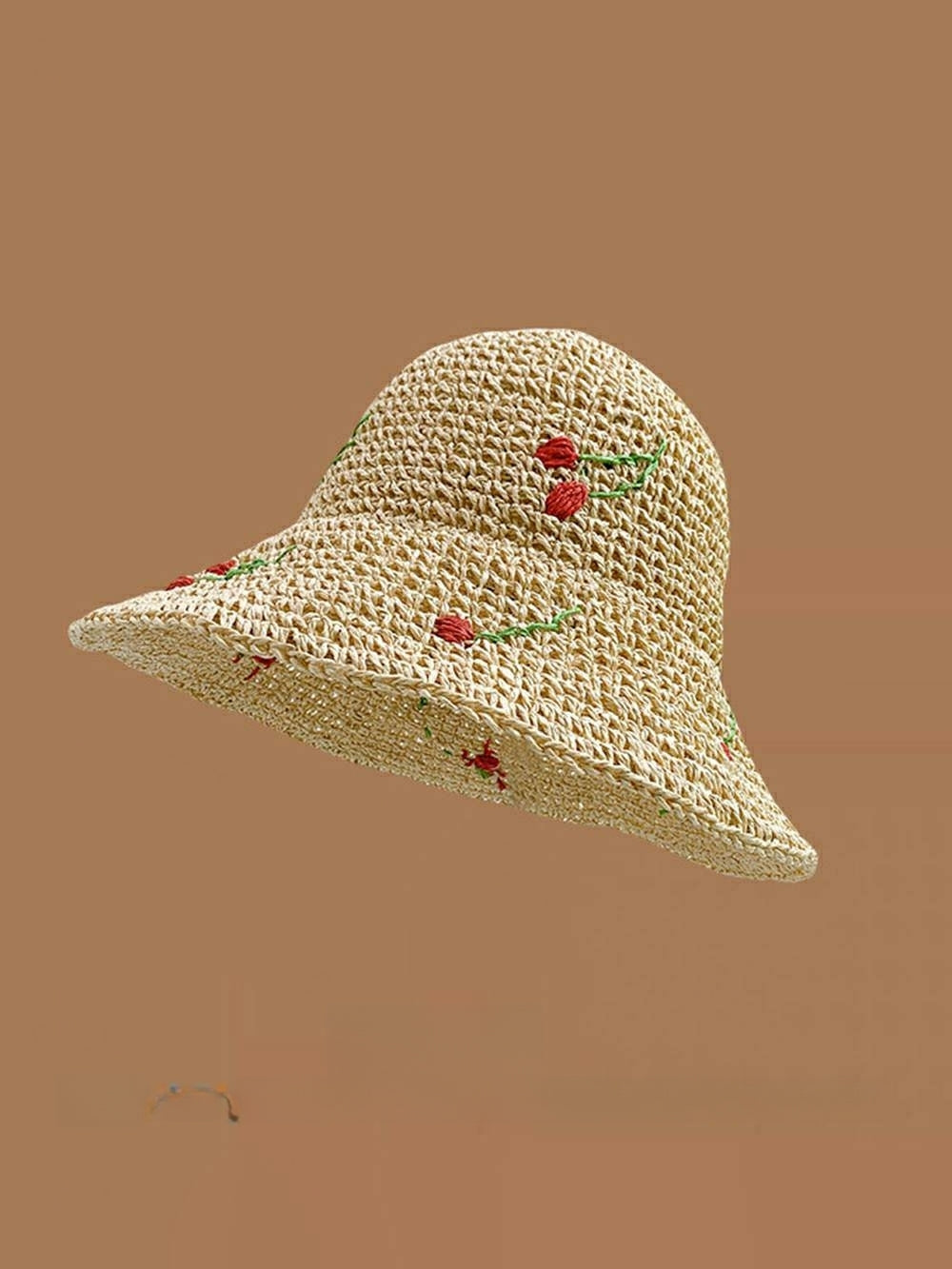 Handwoven Beige Cherry Casual Sun Hat