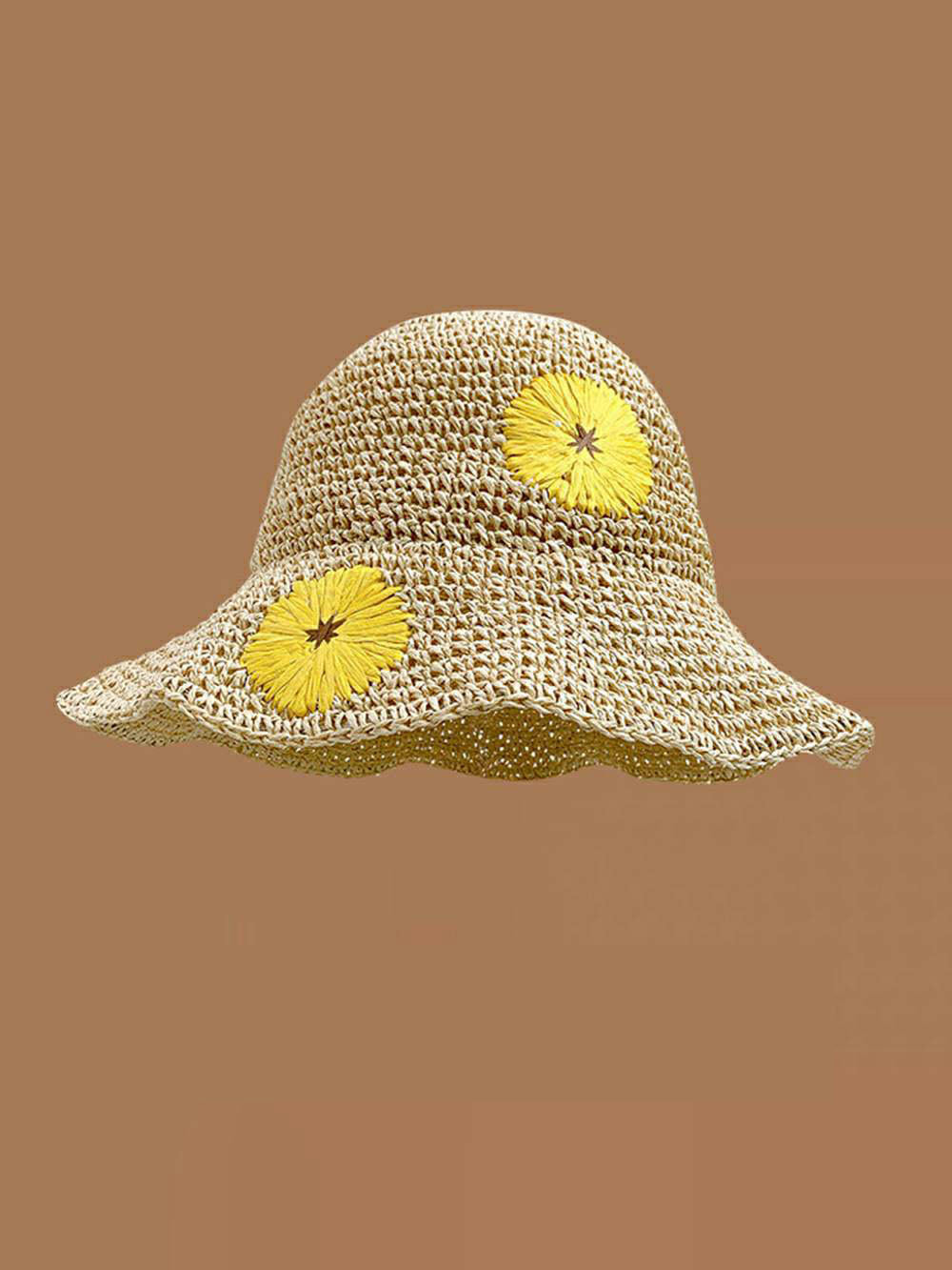 Handwoven Beige Sunflower Casual Sun Hat