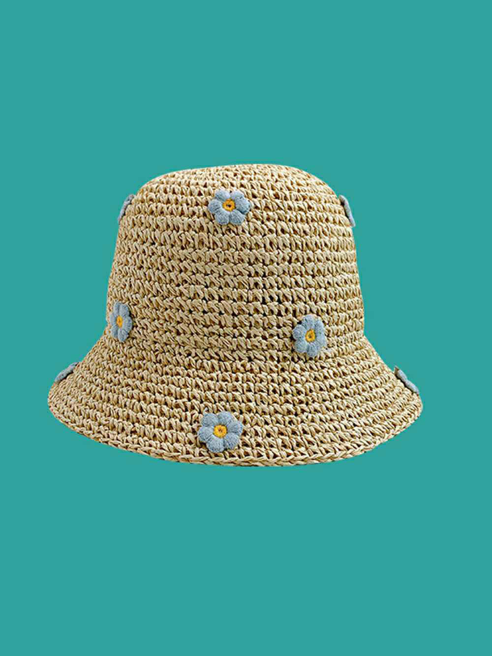 Handwoven Blue Floral Casual Sun Hat