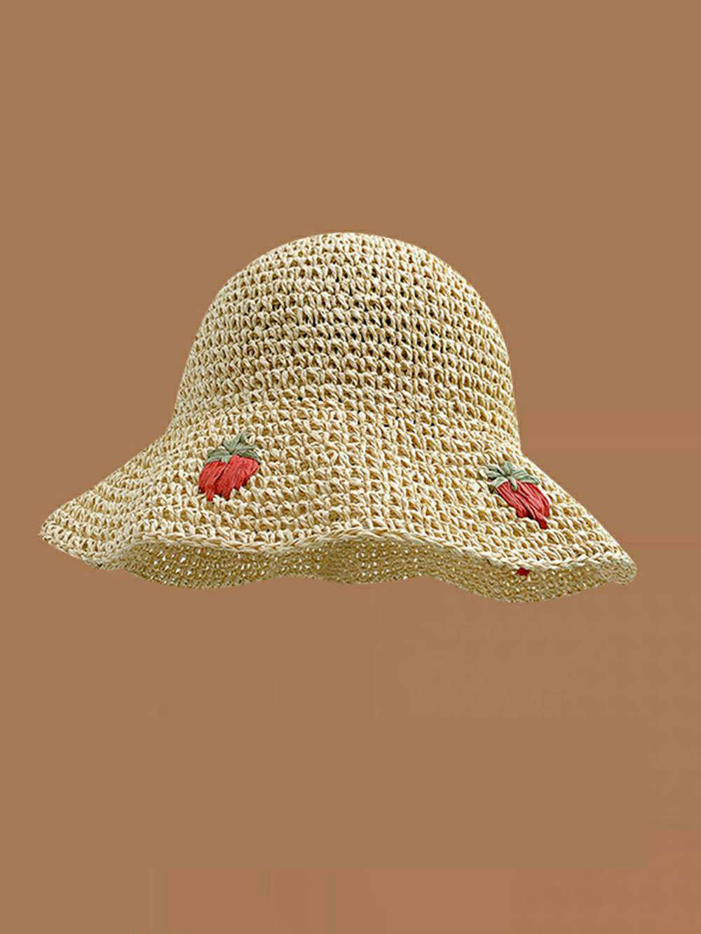 Chapeau de soleil de plage en raphia tissé Big Strawberry