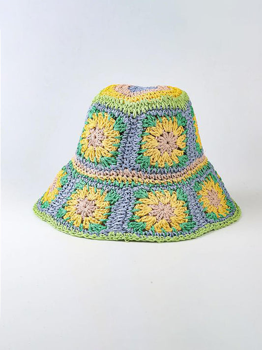Chapeau au Crochet Fleur Lilas Vert