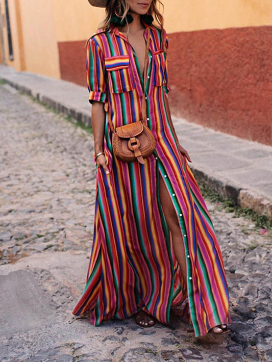 Casual Striped Printed Maxi Skirt