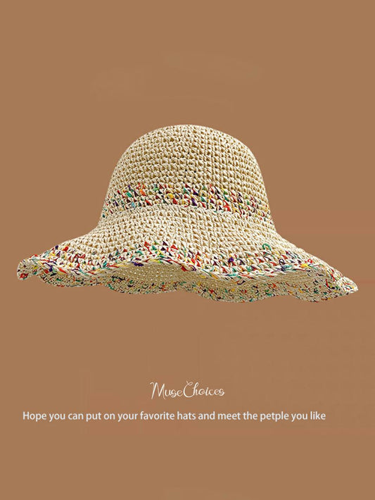 Handwoven Rainbow Polka Dot Casual Sun Hat