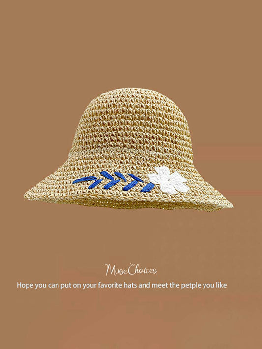 Handwoven Willow Flower Sun Hat in Beige