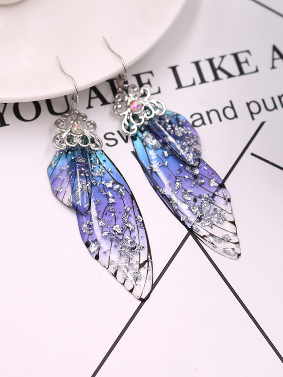Boucles d'oreilles en cristal d'aile de cigale en strass bleu aile de papillon