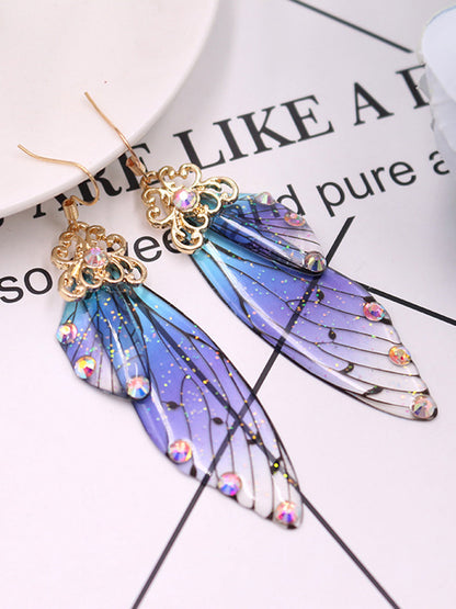 Boucles d'oreilles en cristal d'aile de cigale en strass bleu aile de papillon