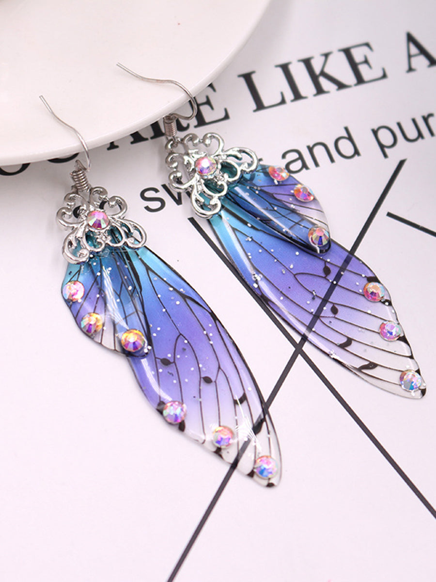 Schmetterlingsflügel Blaue Strass Zikade Flügel Kristall Ohrringe