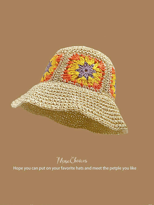 Handwoven Beige Sunflower Casual Sun Hat