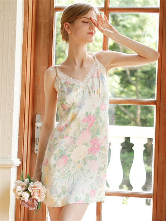 Satin Pink Petite Floral Nightgown
