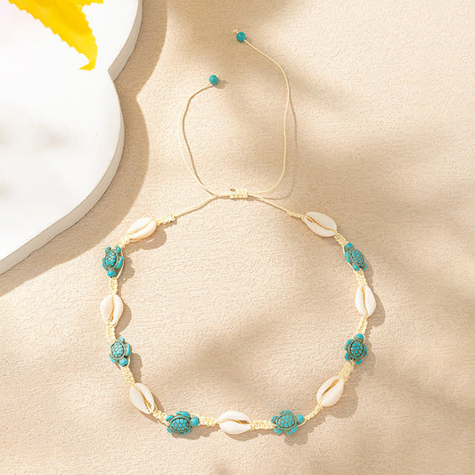 Boho Necklace & Bracelet Set - Turquoise Turtles & Shells