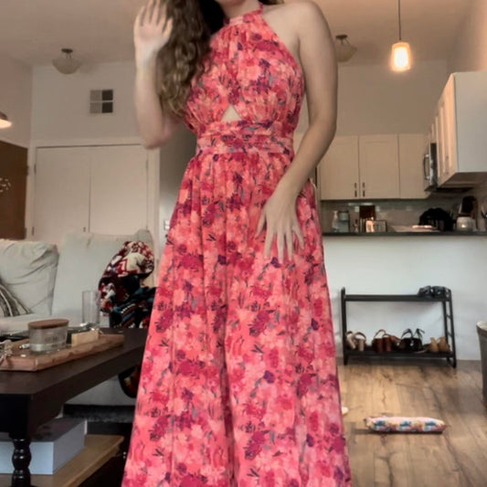 Ärmelloses, sexy langes Kleid mit Blumendruck