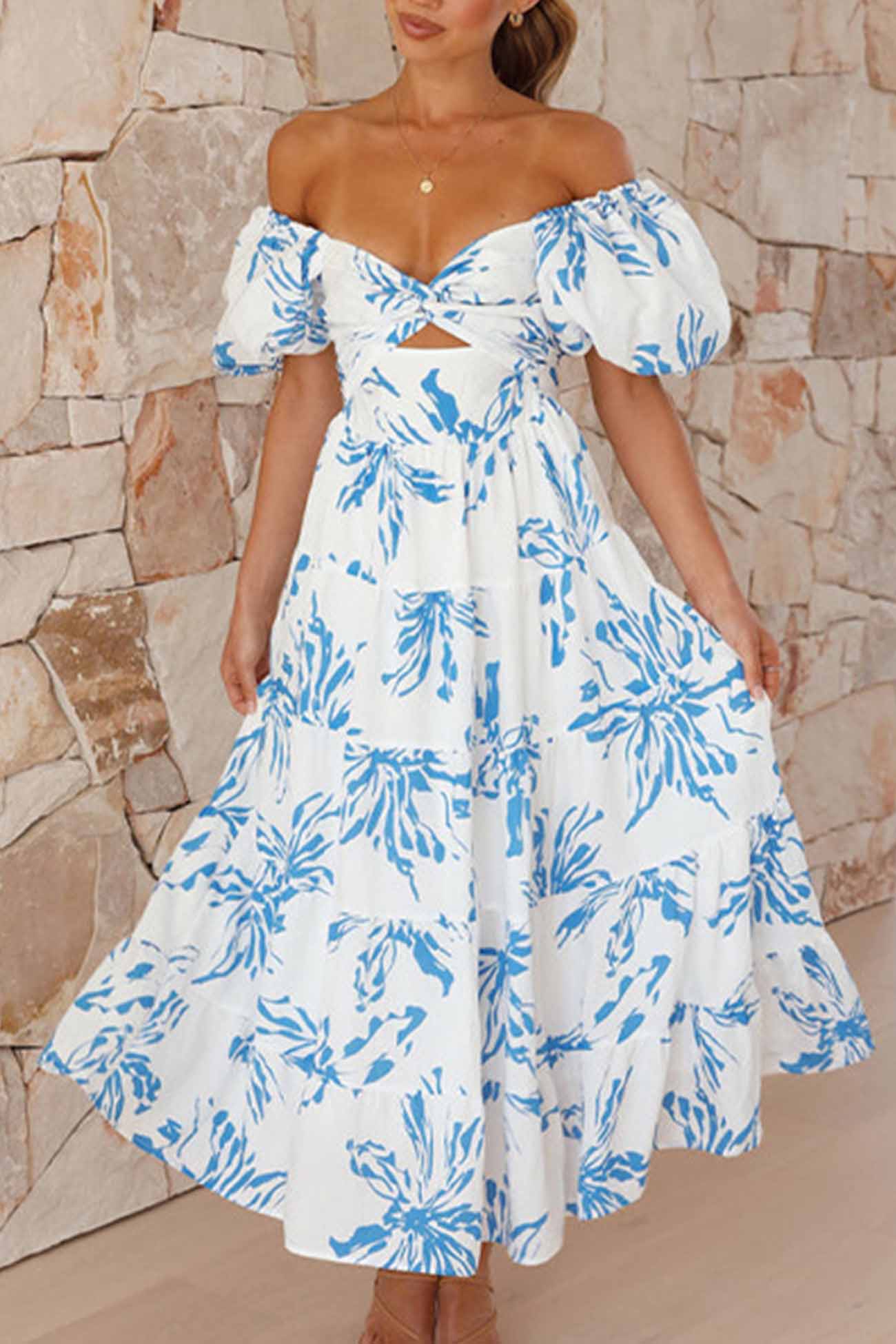 Puff Sleeve Twisted Tiered Dress