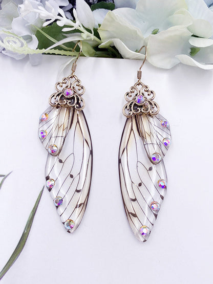 Butterfly Wing Grey Rhinestone Cicada Wing Crystal Earrings