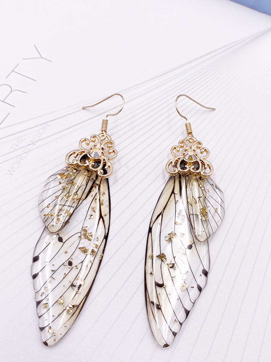 Boucles d'oreilles en cristal d'aile de papillon en strass gris, aile de cigale