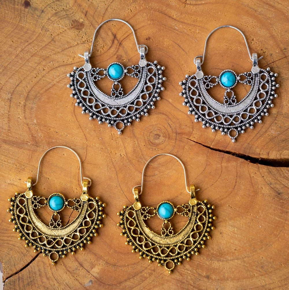 Boho Earrings - Chandelier Turquoise Mandala